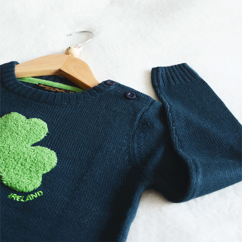 Round Neck Ireland Kids Sweater with Fluffy Shamrock  Navy Colour